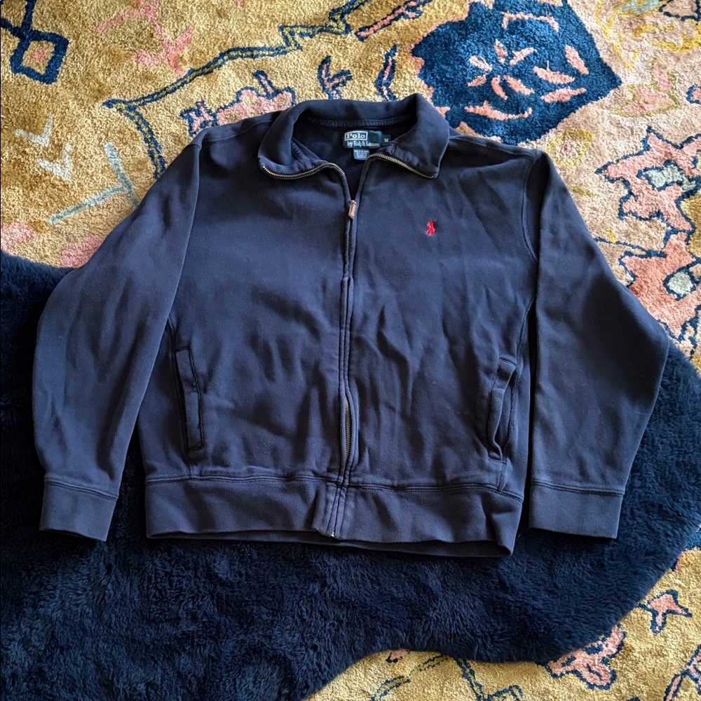 Vintage Polo Ralph Lauren Double Knit Zip-Up Track Jacket Red Pony Logo Medium